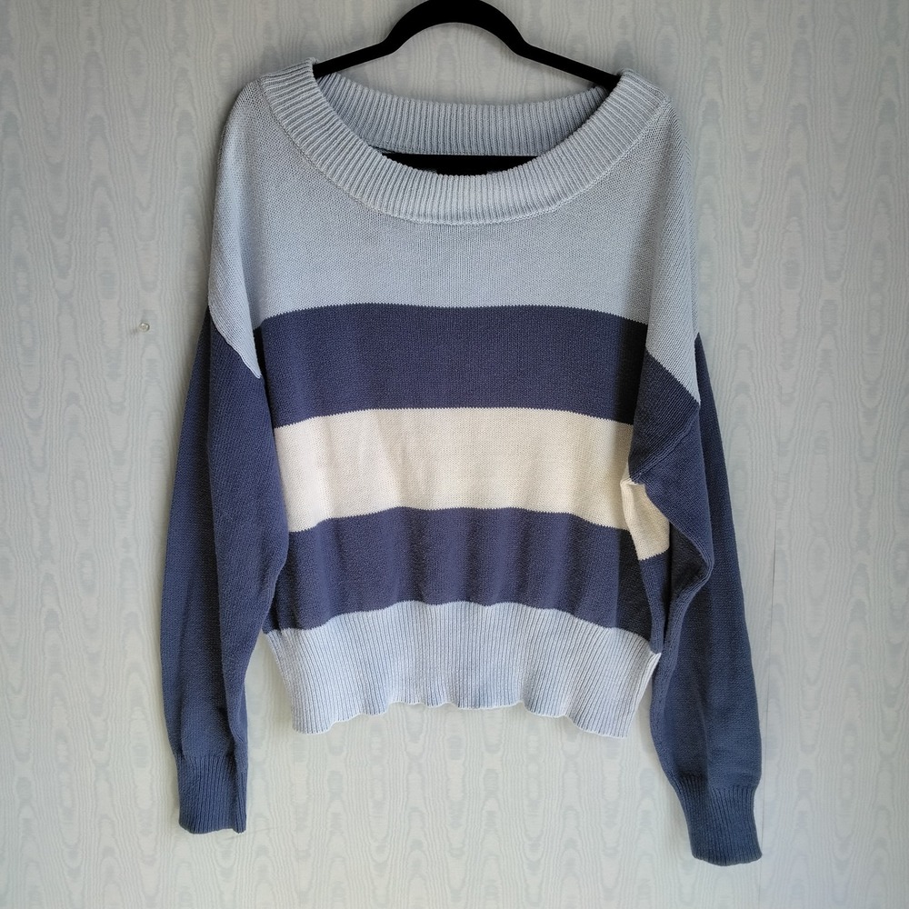 Lucky Brand‎ Women's Large Colorblock Striped Boat Neck Sweater Nautical